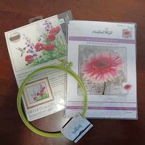 Cross stitch kit two pictures and hoop new